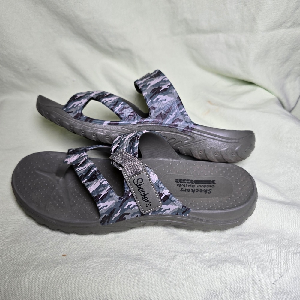 Skechers Outdoor‎ Lifestyle Women's Adjustable Camo Thong Sandals Gray - Picture 3 of 6